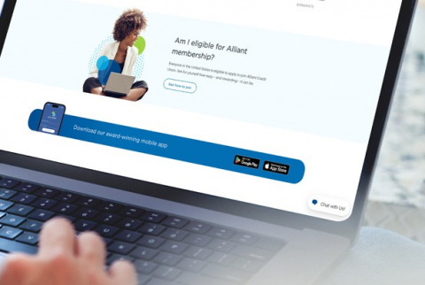 Alliant Credit Union home screen on a laptop highlighting 