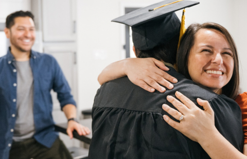 Mother welcomes home new college graduate son, who will now be living at home again.