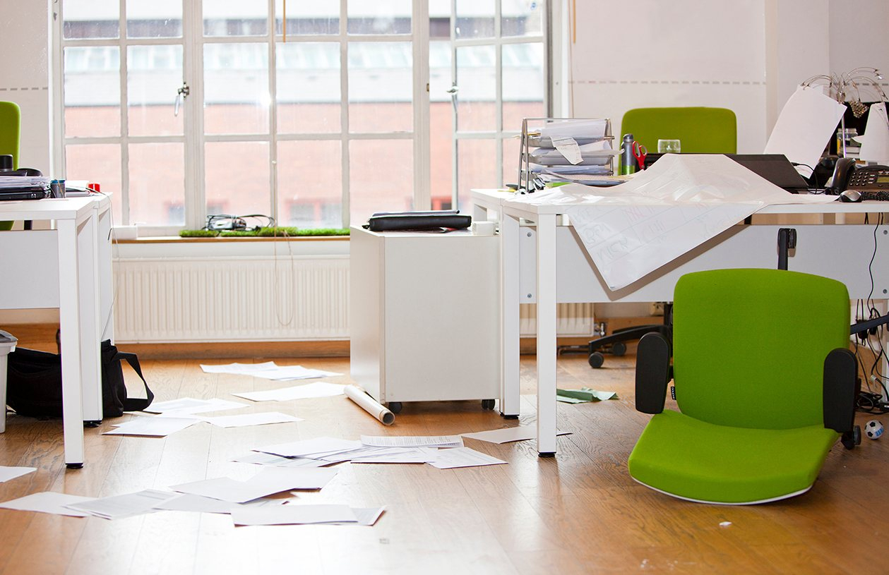 ransacked office in an apartment
