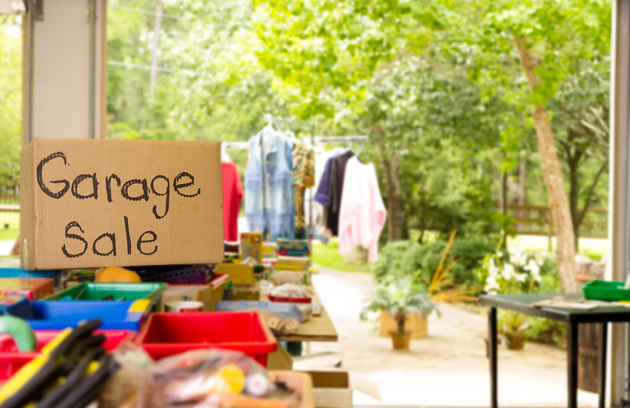 garage sale on a sunny summer day
