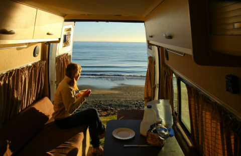 A woman decides to rent or buy an rv.