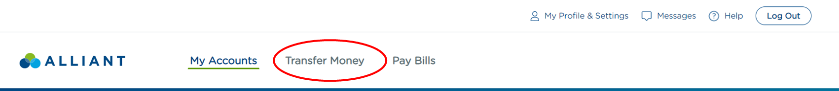 online banking menu with Transfer Money link circled