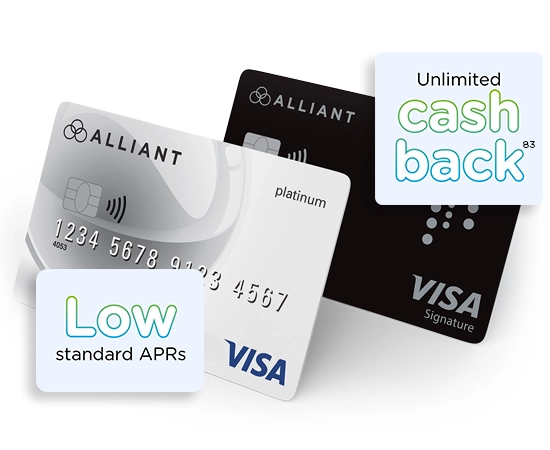 Visa Platinum card with Low standard APRs callout and Visa Signature card with Unlimited cash back callout