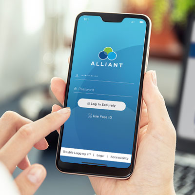 Alliant mobile app login screen